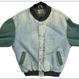 Vintage Denim Supply Company Quilted Insulated Stadium Varsity Bomber Jacket